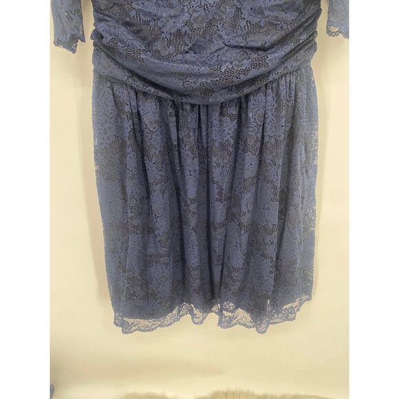 Kiyonna Dress Womens Size 2X CINCH WAIST Blue Floral Lace Half Sleeve Boat Neck - Picture 2 of 7